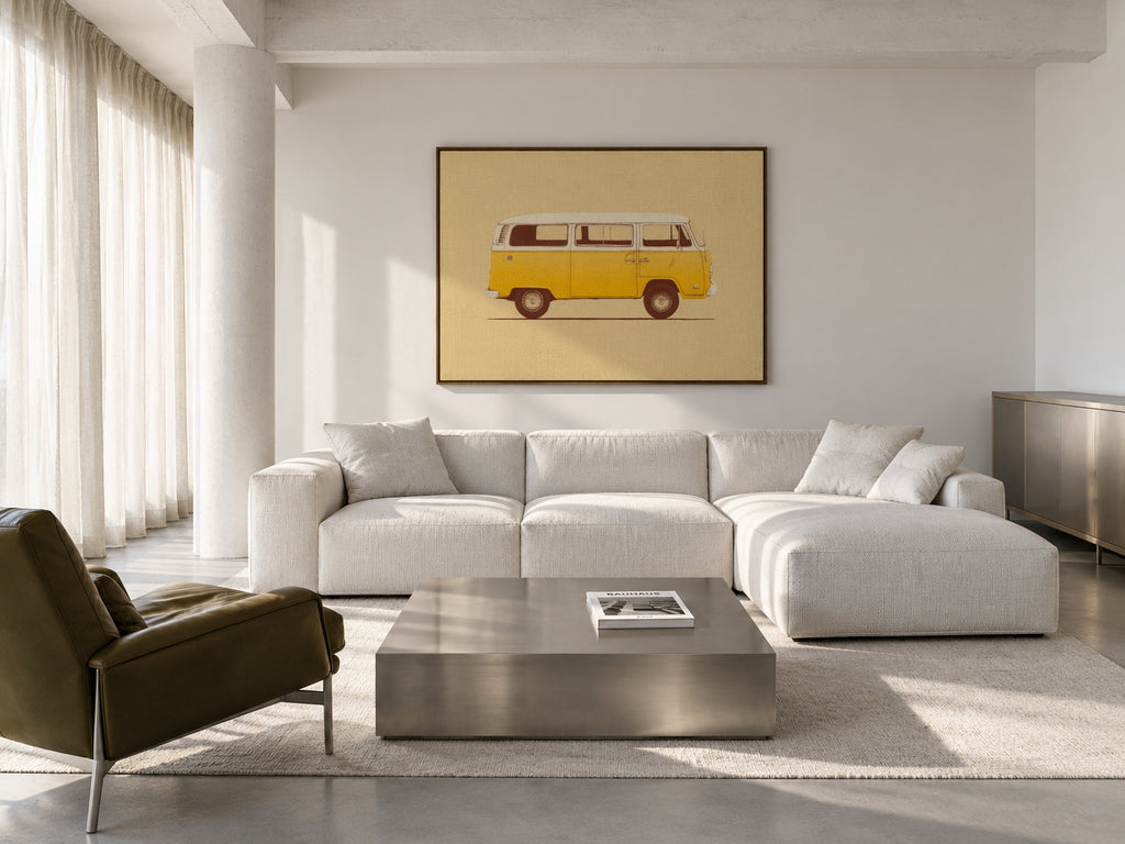 Yellow Van - Framed canvas in an interior
