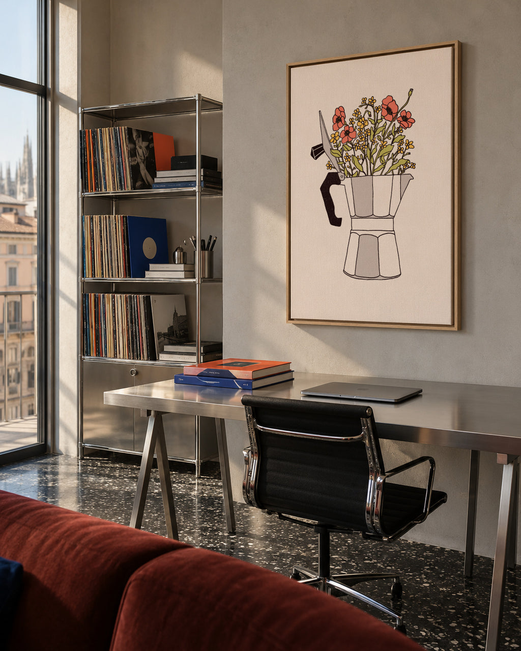Moka Flowers - Framed canvas in an interior