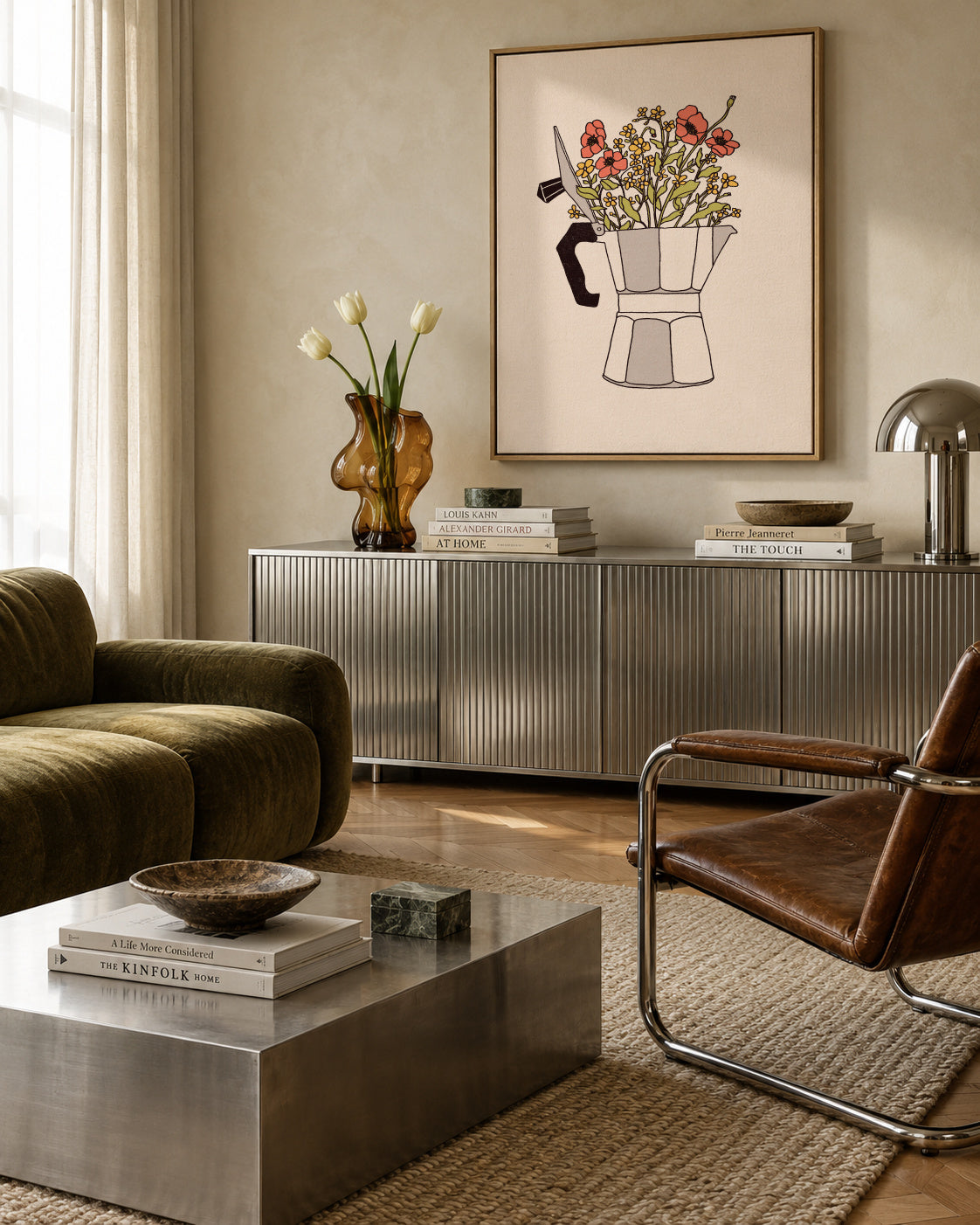 Moka Flowers - Framed canvas in an interior