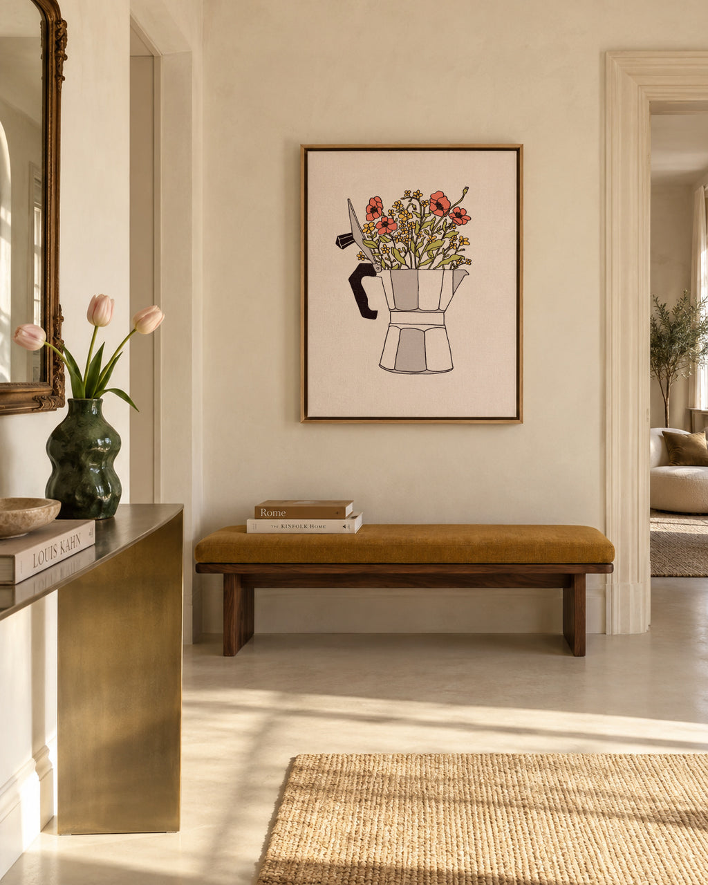 Moka Flowers - Framed canvas in an interior
