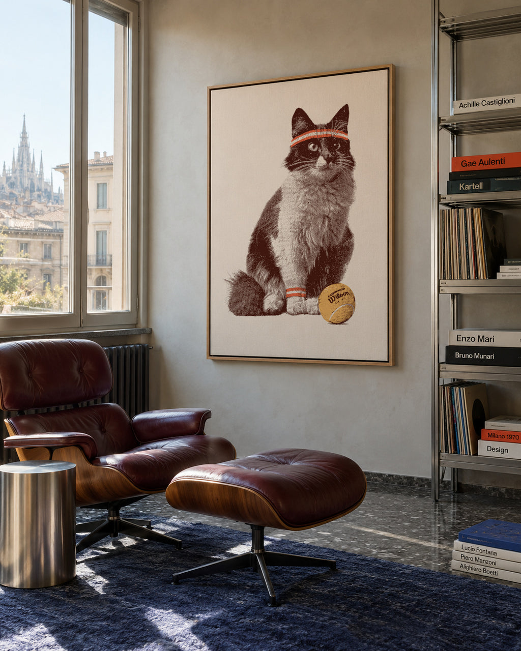 Cat Tennis - Framed canvas in an interior