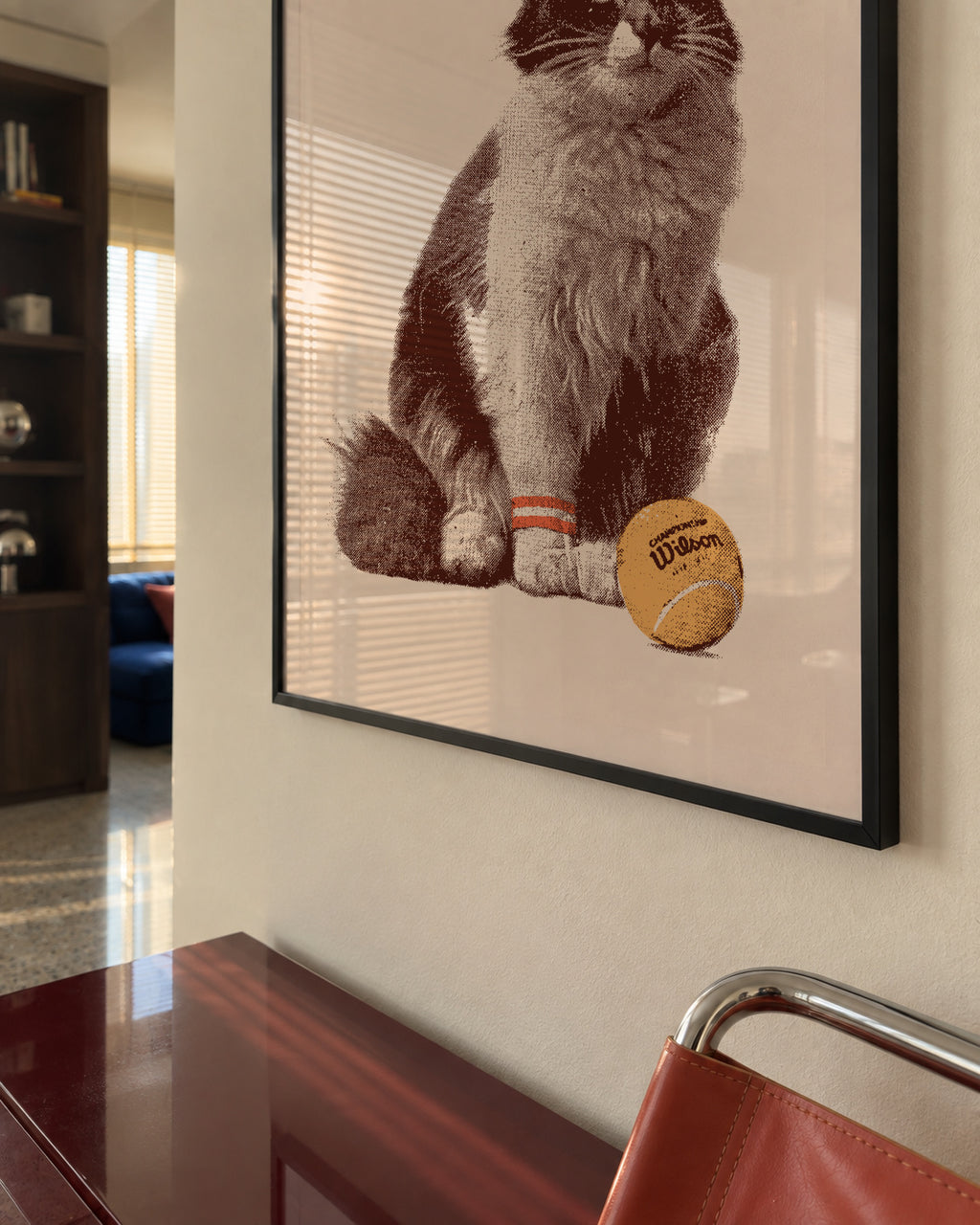 Cat Tennis - Framed poster in an interior