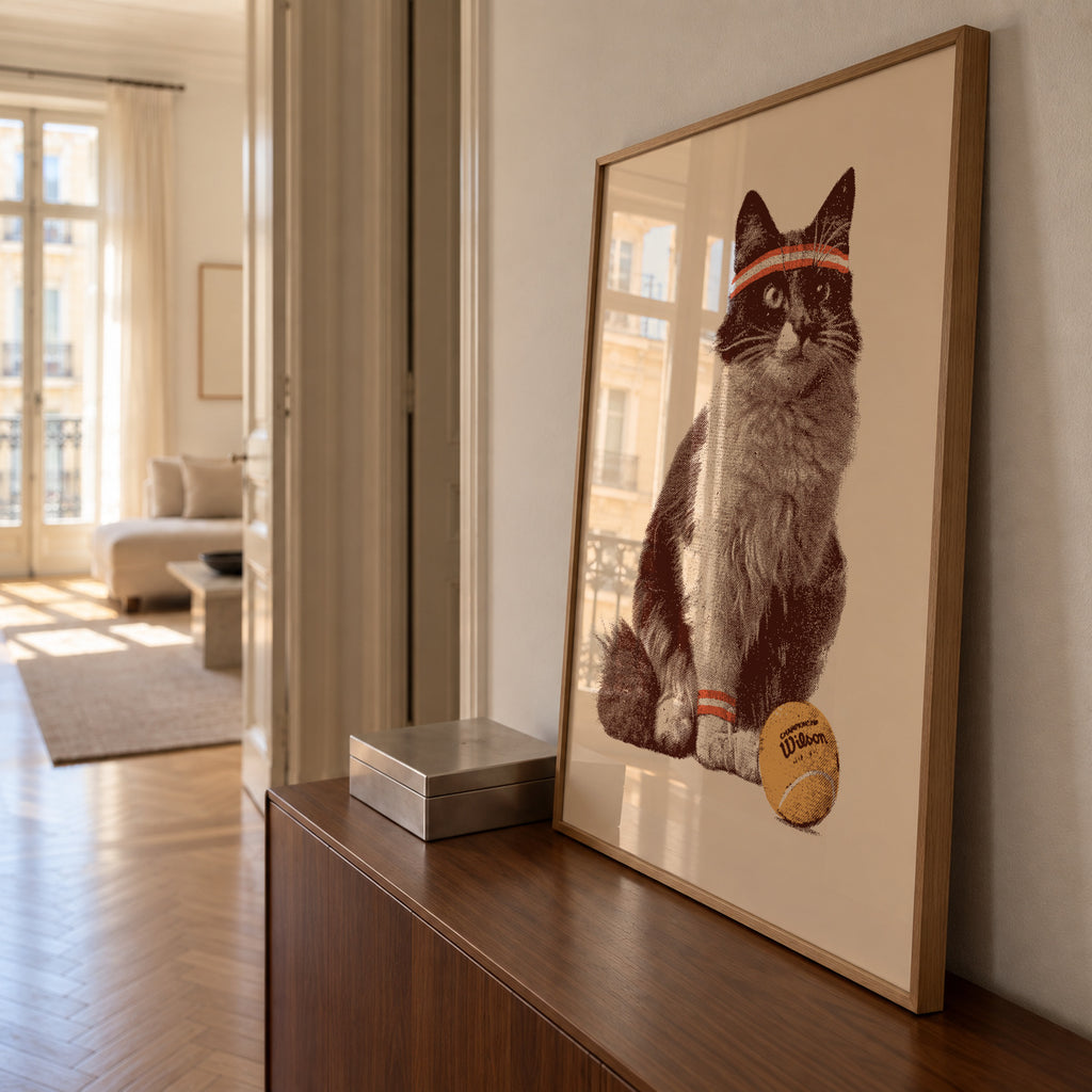 Cat Tennis - Framed poster in an interior