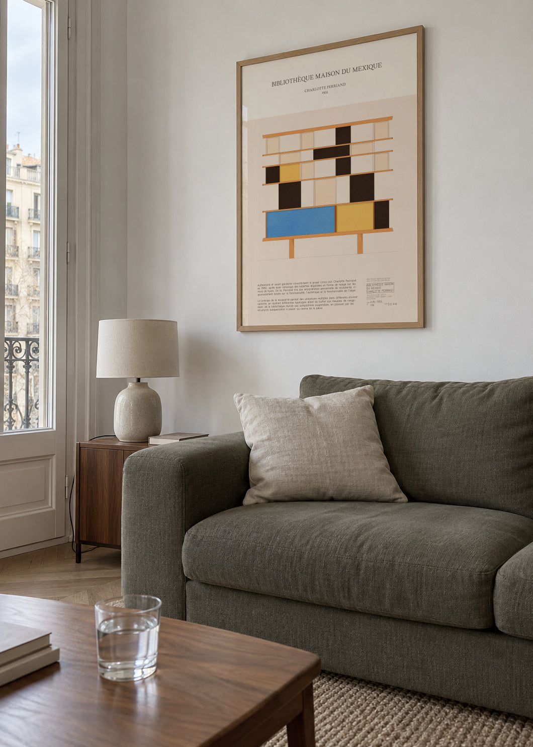 Charlotte Perriand - Bibliothèque Maison du Mexique - Framed poster in an interior