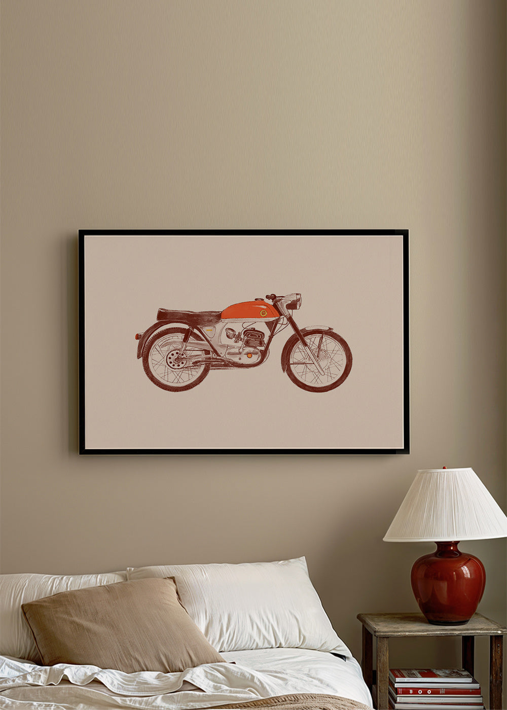 Cuadro vintage moto roja sobre fondo beige – Product3