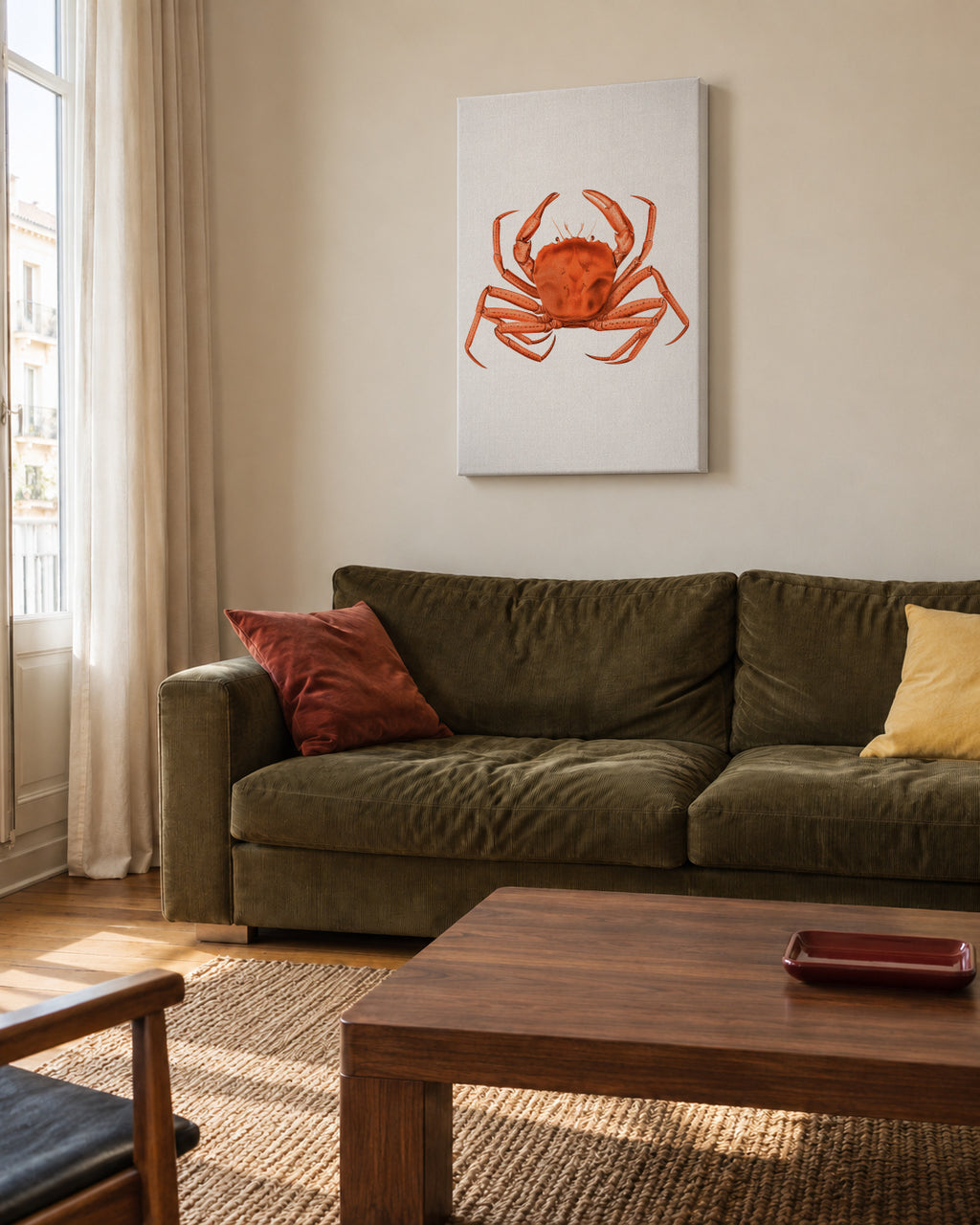 Watercolor Crab - Unframed canvas in an interior