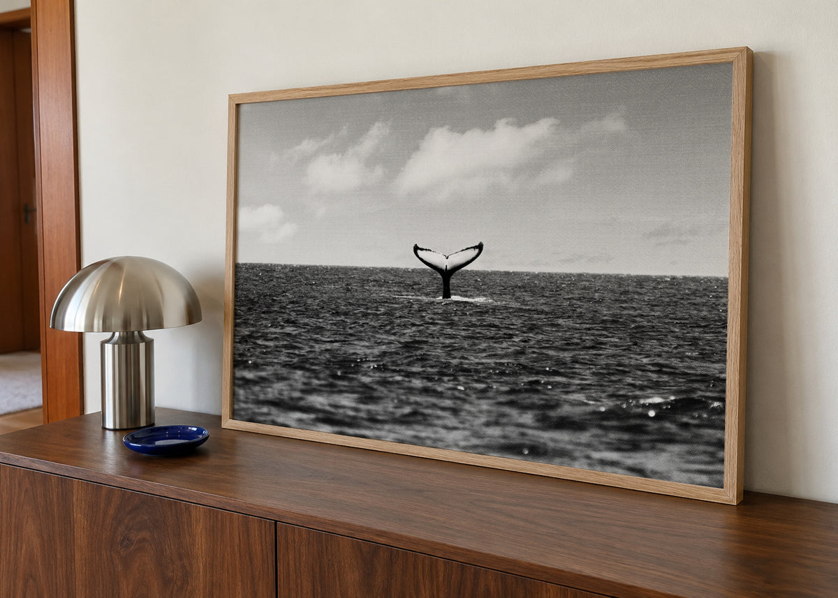 Whale Tail - Framed poster in an interior