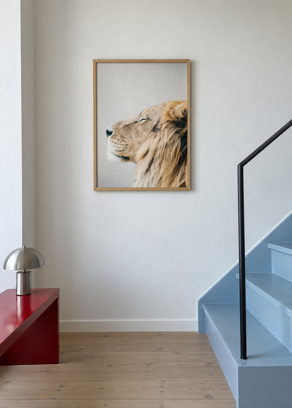 Lion Portrait - Framed poster in an interior