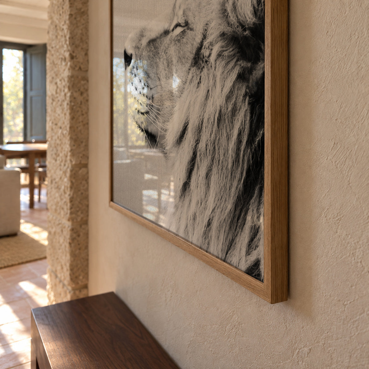 Lion Portrait - Black & White - Framed poster detail