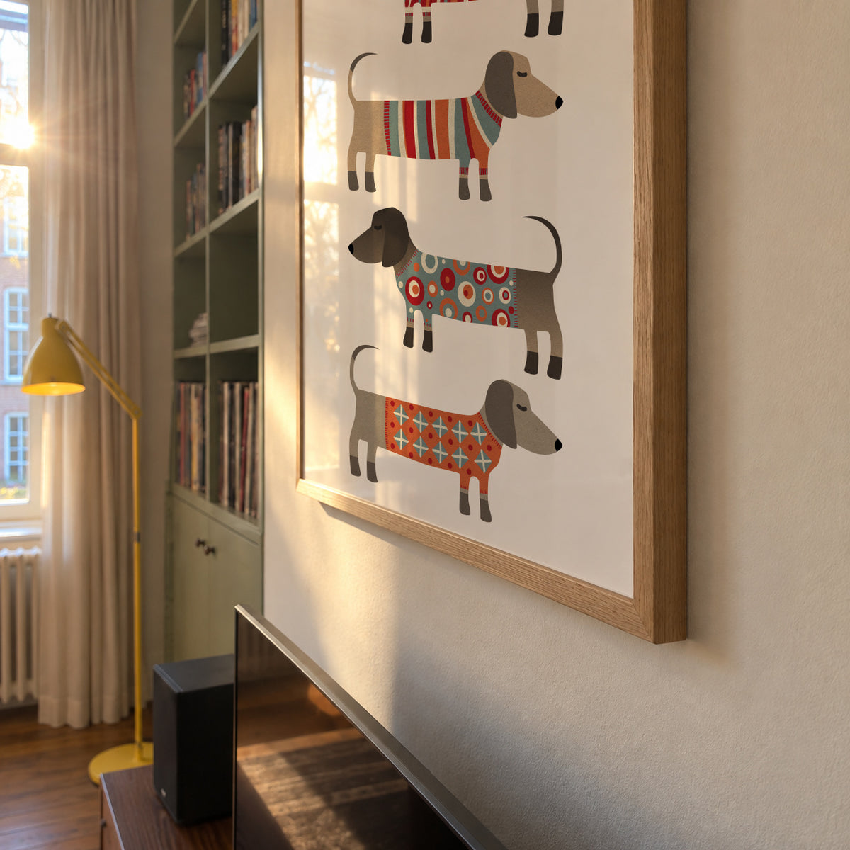 Sausage Dogs in Sweaters - Framed poster detail