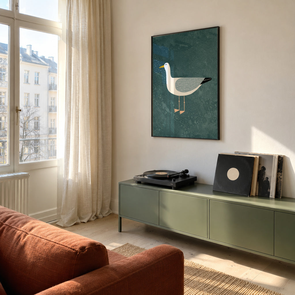 Seagull - Framed poster in an interior