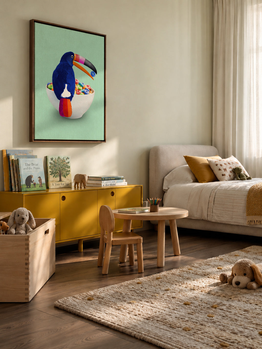 Cereal Toucan - Framed canvas in an interior