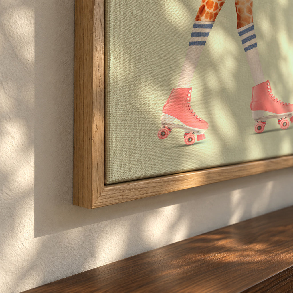 Rollerskating Giraffe - Framed canvas detail