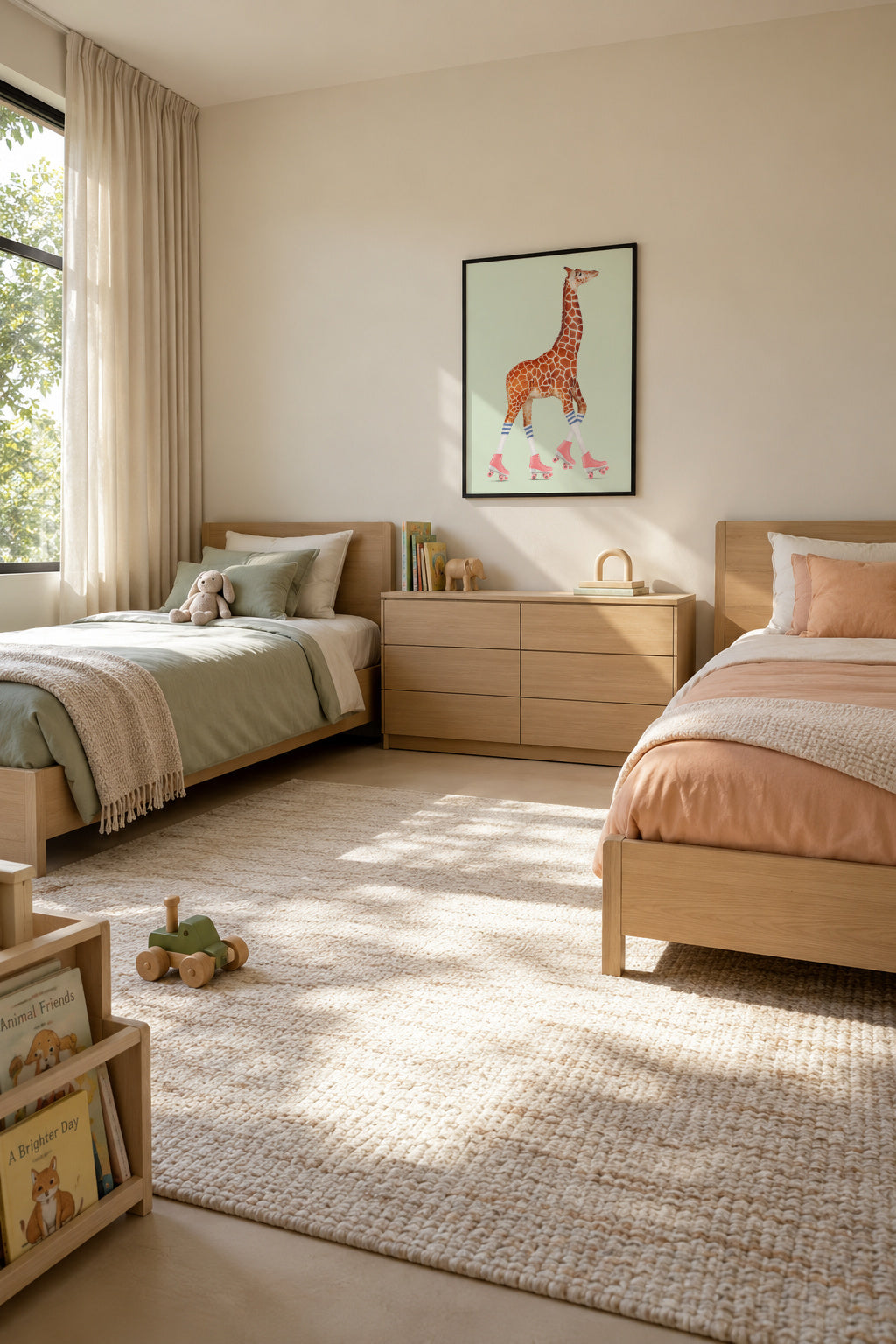 Rollerskating Giraffe - Framed poster in an interior