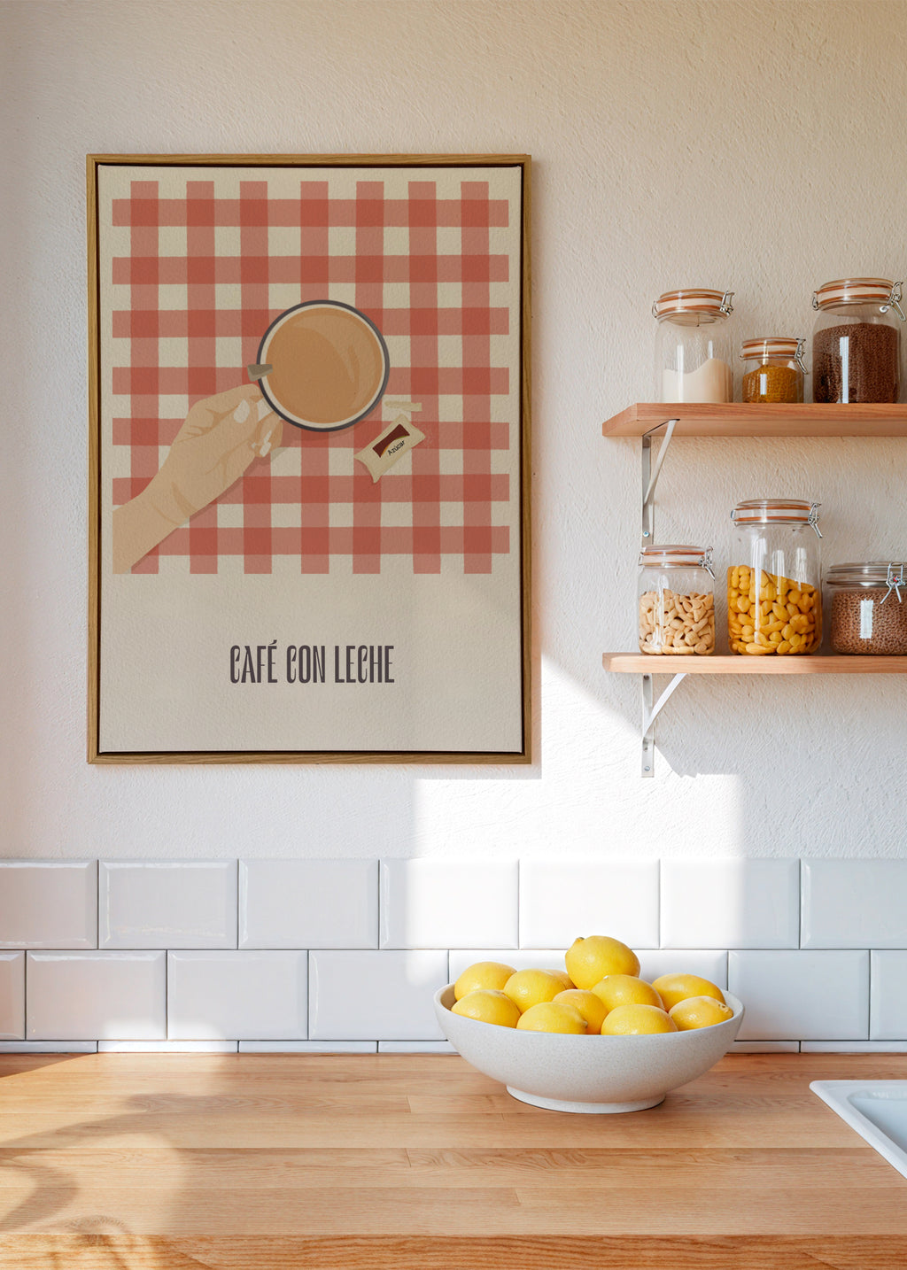 Café con leche - Framed canvas in an interior