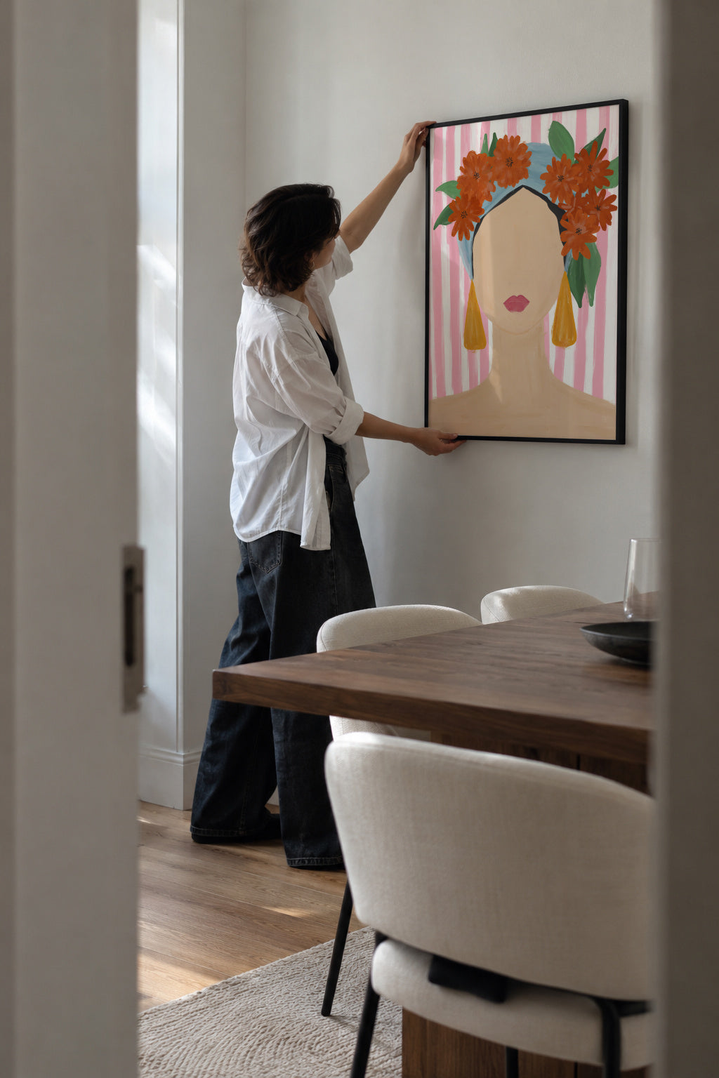 Frida Vibes Woman Portrait - Framed poster in an interior