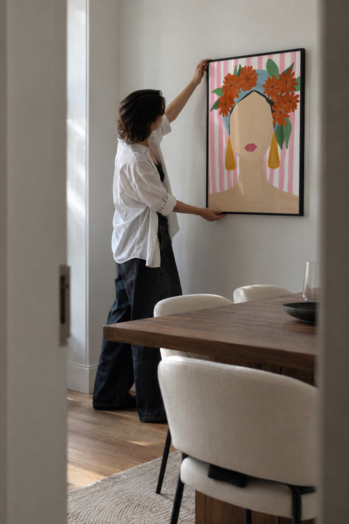Frida Vibes Woman Portrait - Framed poster in an interior
