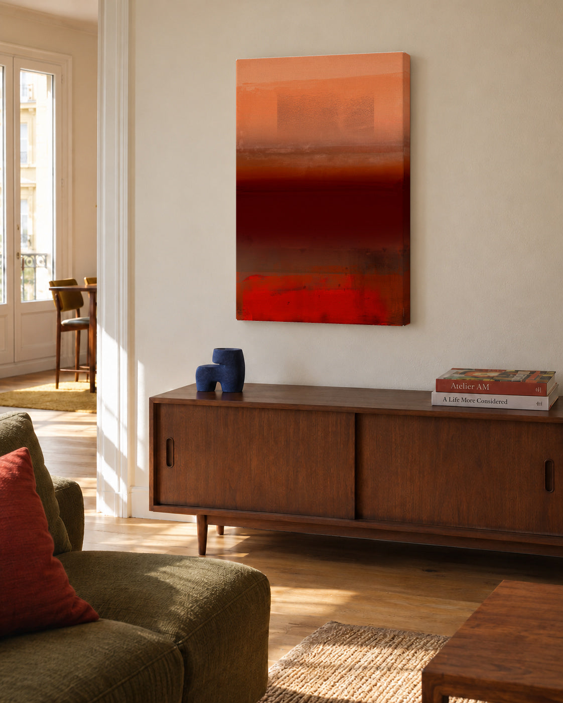 Organic Stack In Orange Red & Brown 1 - Unframed canvas in an interior