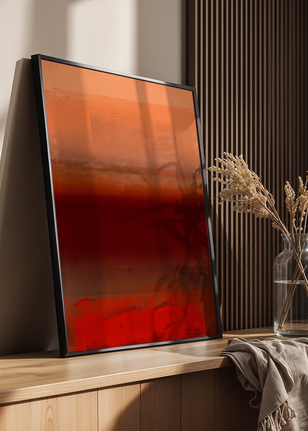 Organic Stack In Orange Red & Brown 1 - Framed poster in an interior