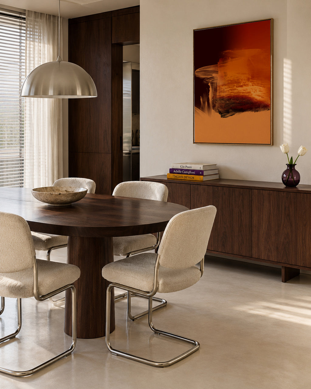 Expressive Fiery Orange Abstract - Framed canvas in an interior