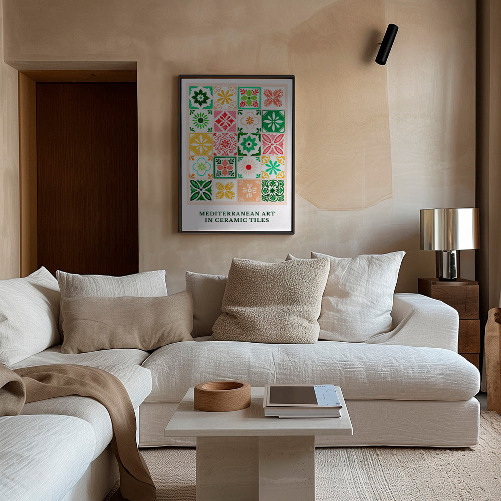 Lámina botánica con azulejos mediterráneos – Canvas2