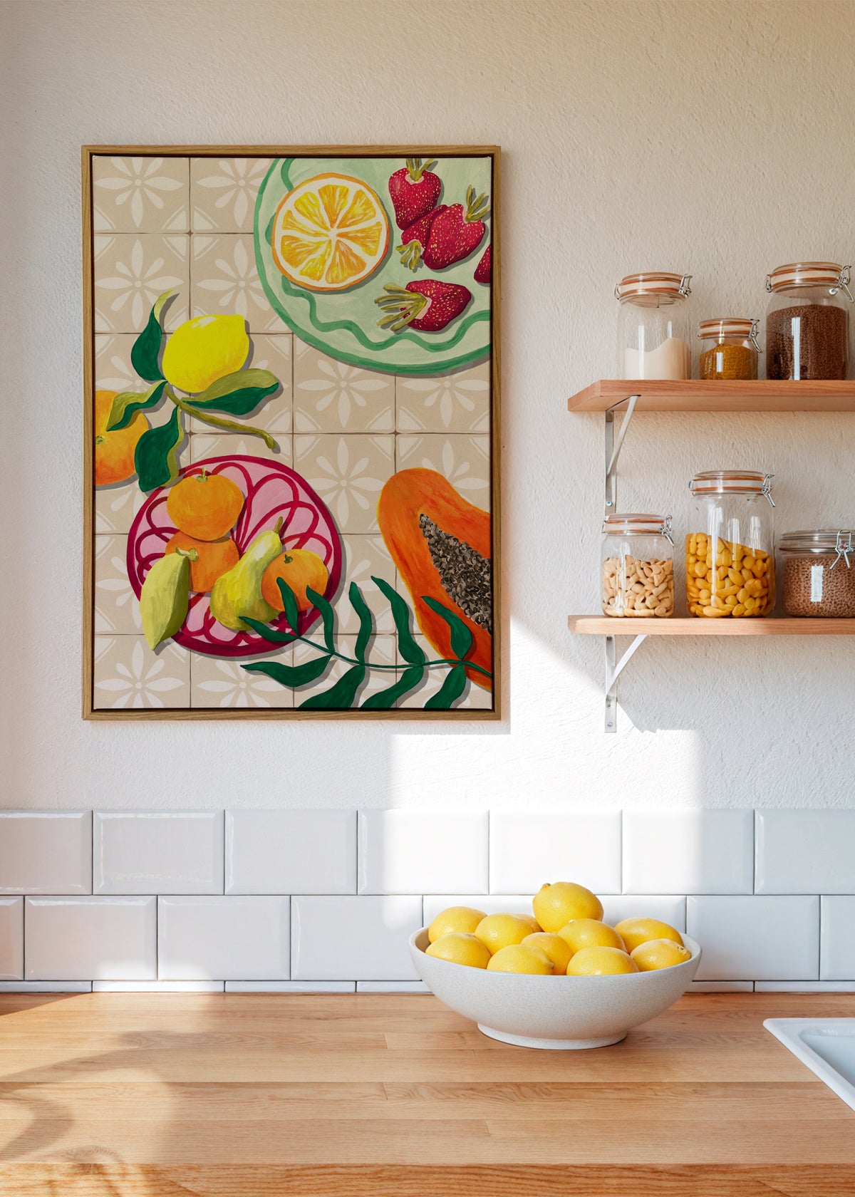 Fruta y Ceramica - Framed canvas in an interior