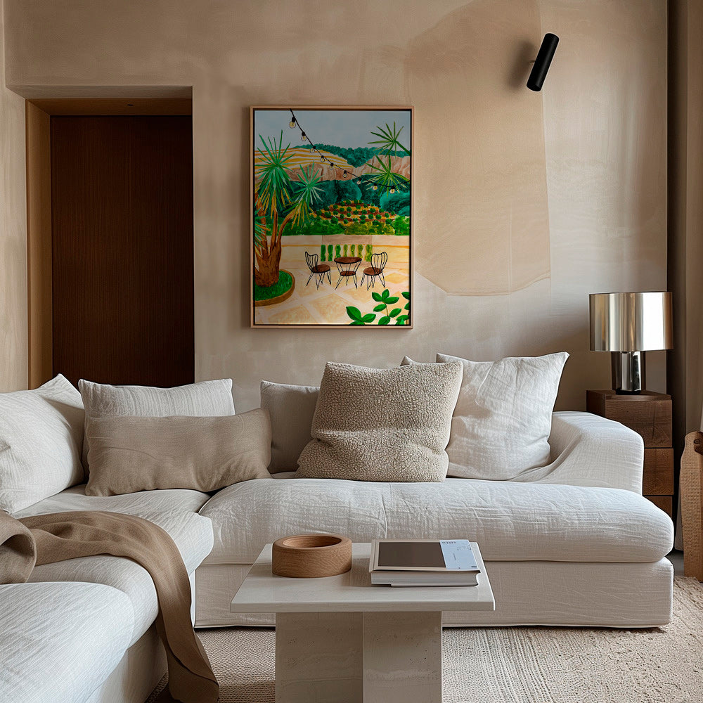 Lámina botánica: terraza mediterránea con palmeras – Canvas2