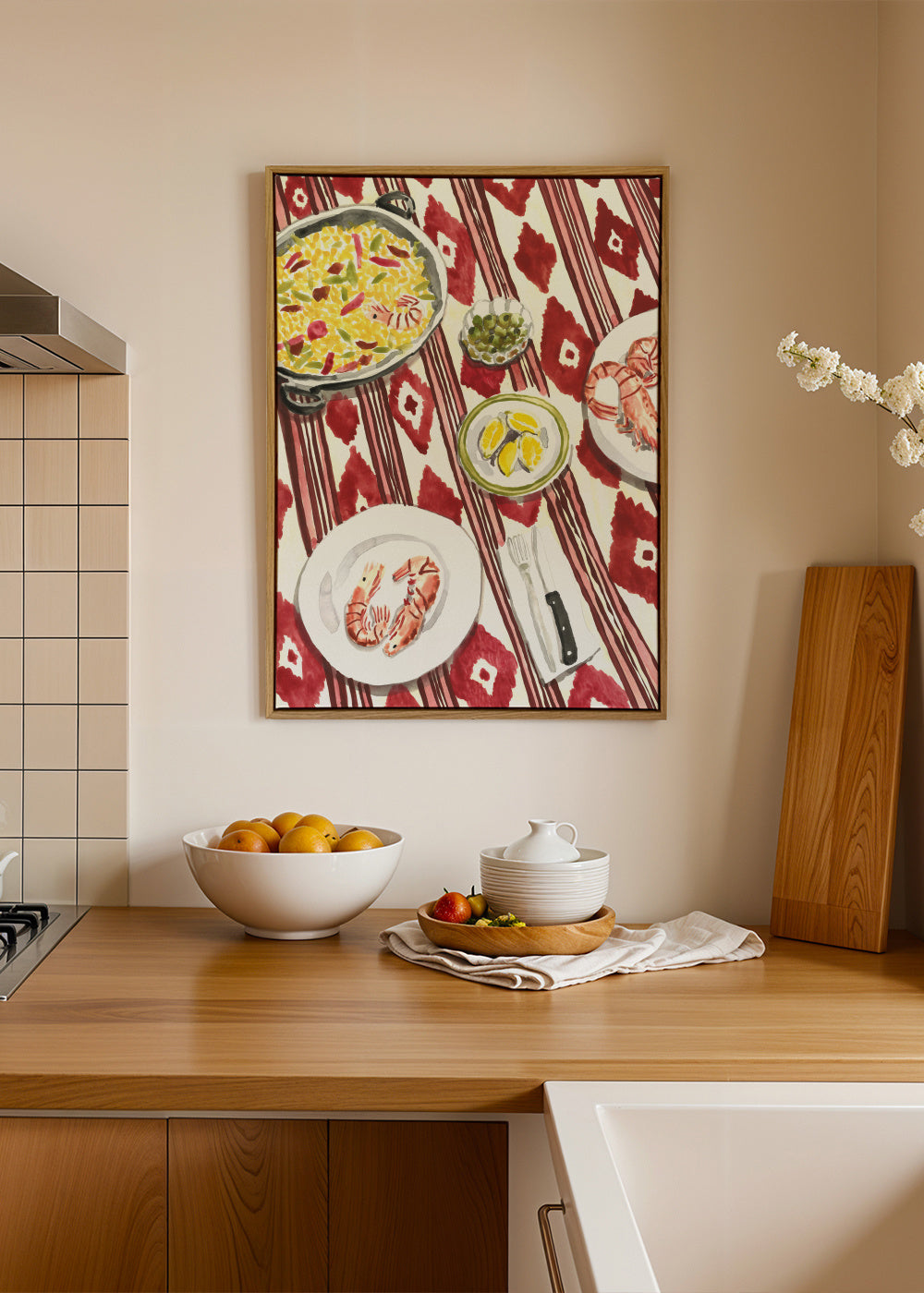 Mediterranean Paella Table - Framed canvas in an interior