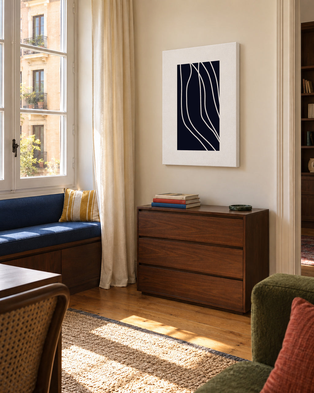 Dark Lines - Unframed canvas in an interior