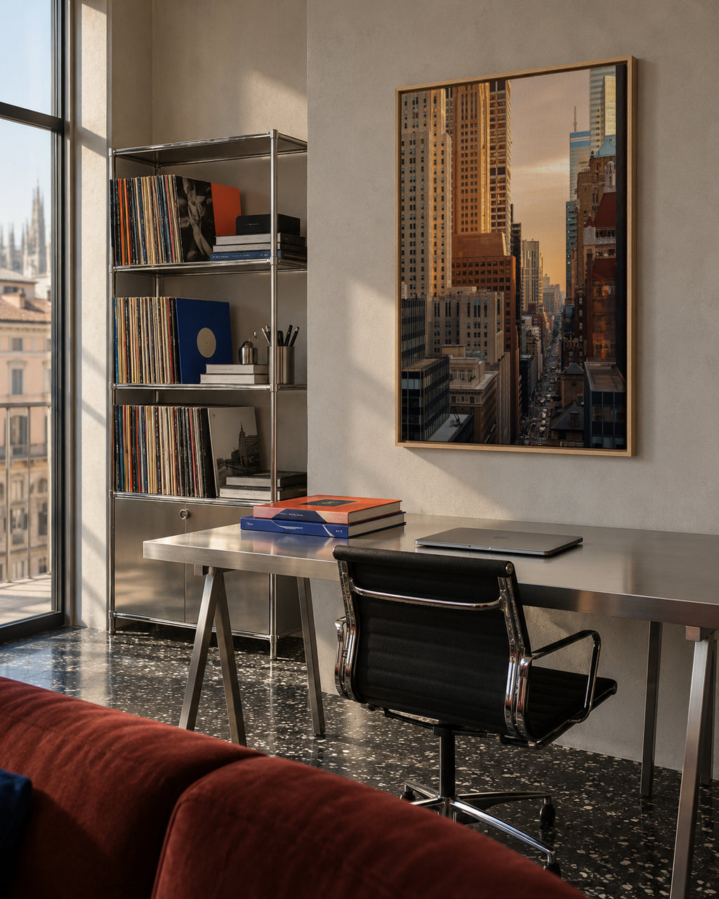 City Morning - Framed canvas in an interior