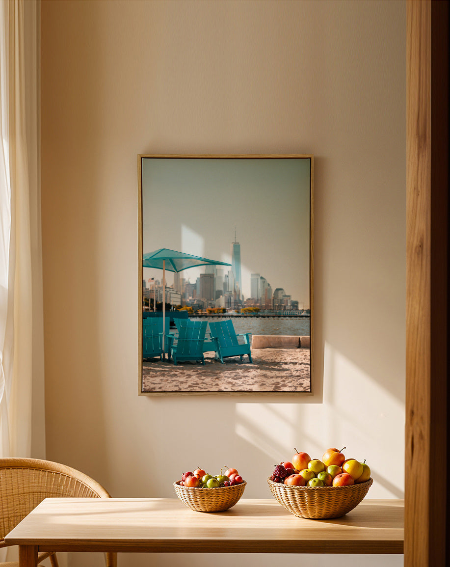 City Beach Day - Framed canvas in an interior