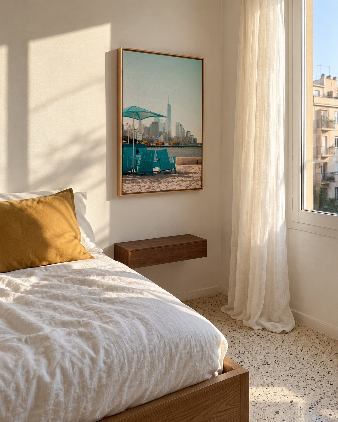 City Beach Day - Framed canvas in an interior