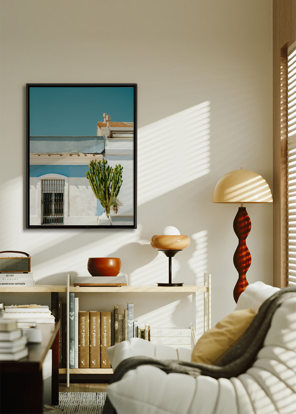 Plants on Pastel - Framed canvas in an interior