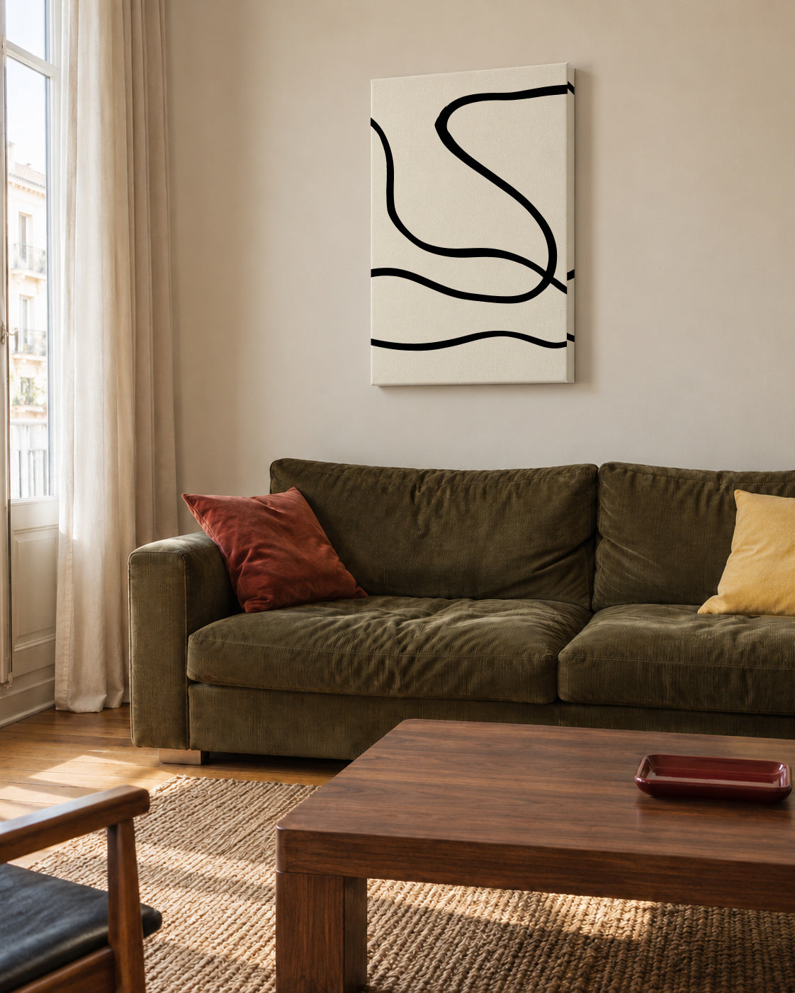 Black Lines 01 - Unframed canvas in an interior
