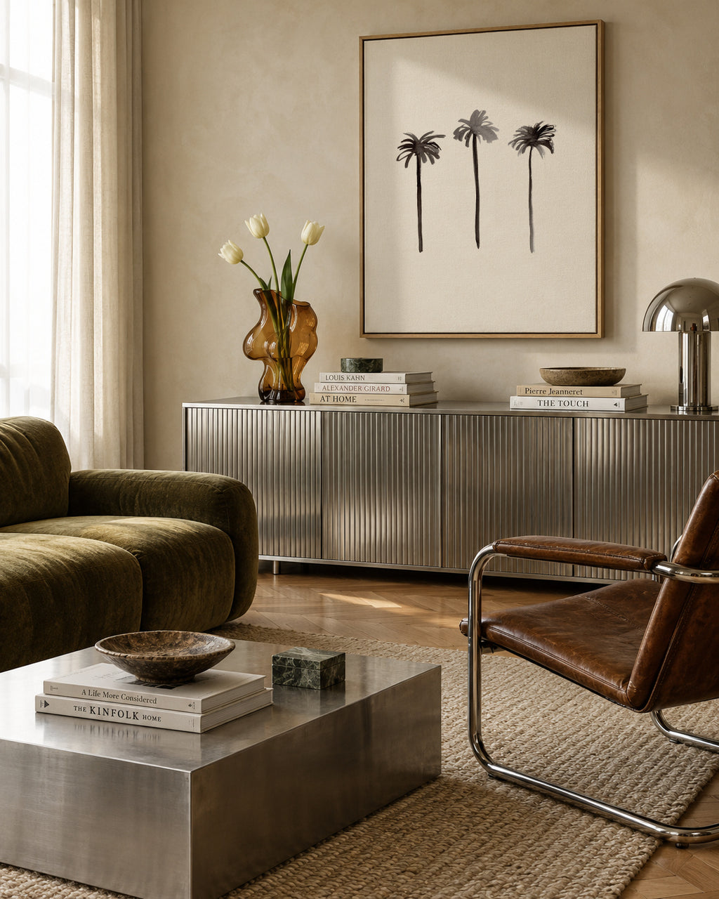 Palm Trees Ink - Framed canvas in an interior