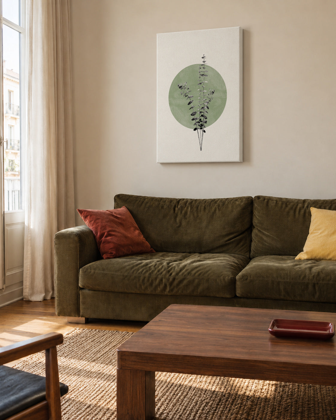 Eucalyptus and Green Moon - Unframed canvas in an interior