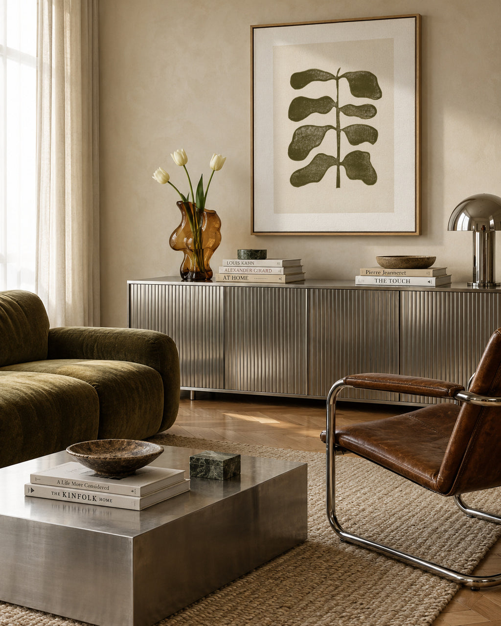 Linocut Plant - Framed canvas in an interior