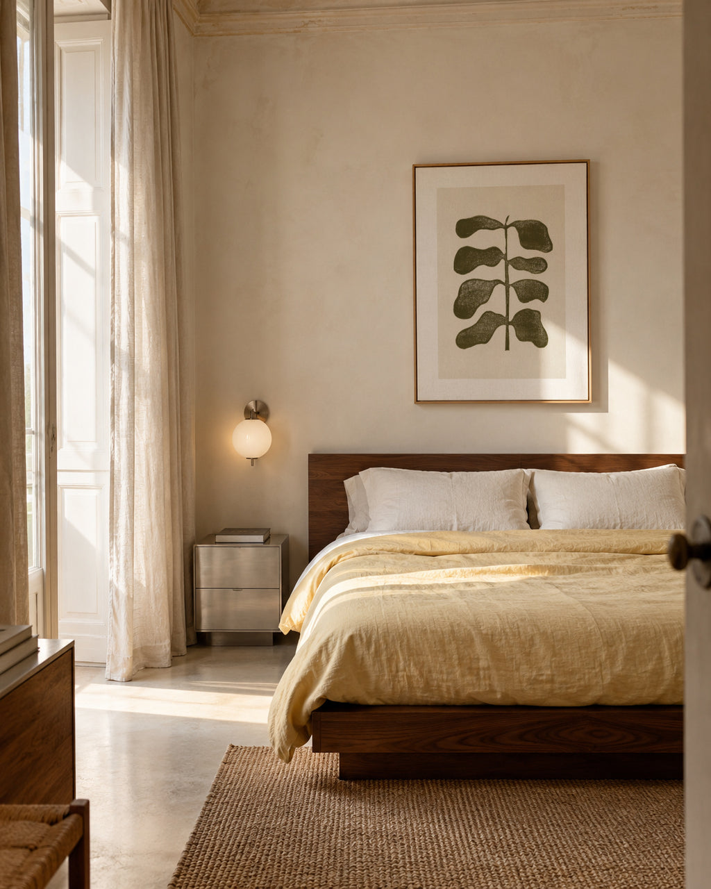 Linocut Plant - Framed canvas in an interior