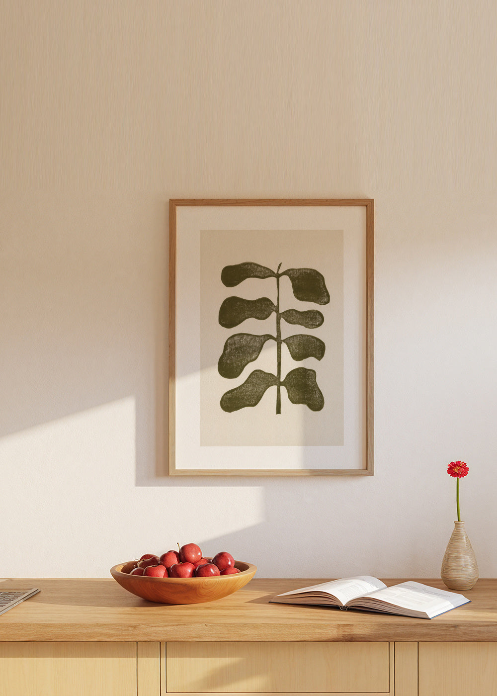 Linocut Plant - Framed poster in an interior