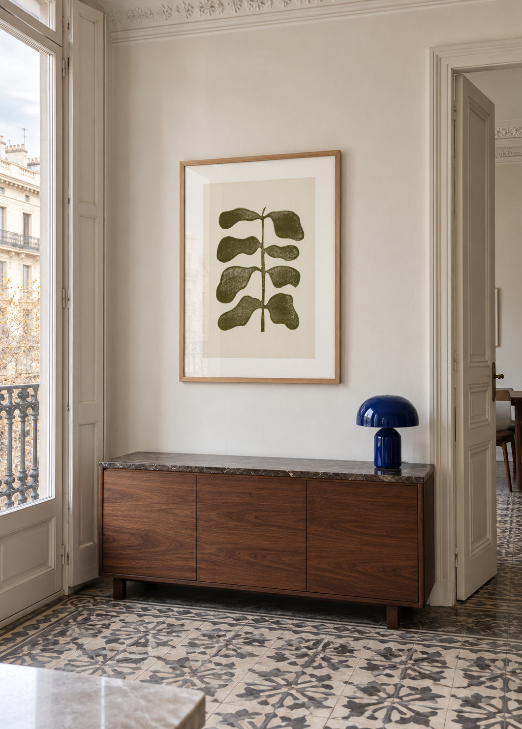 Linocut Plant - Framed poster in an interior