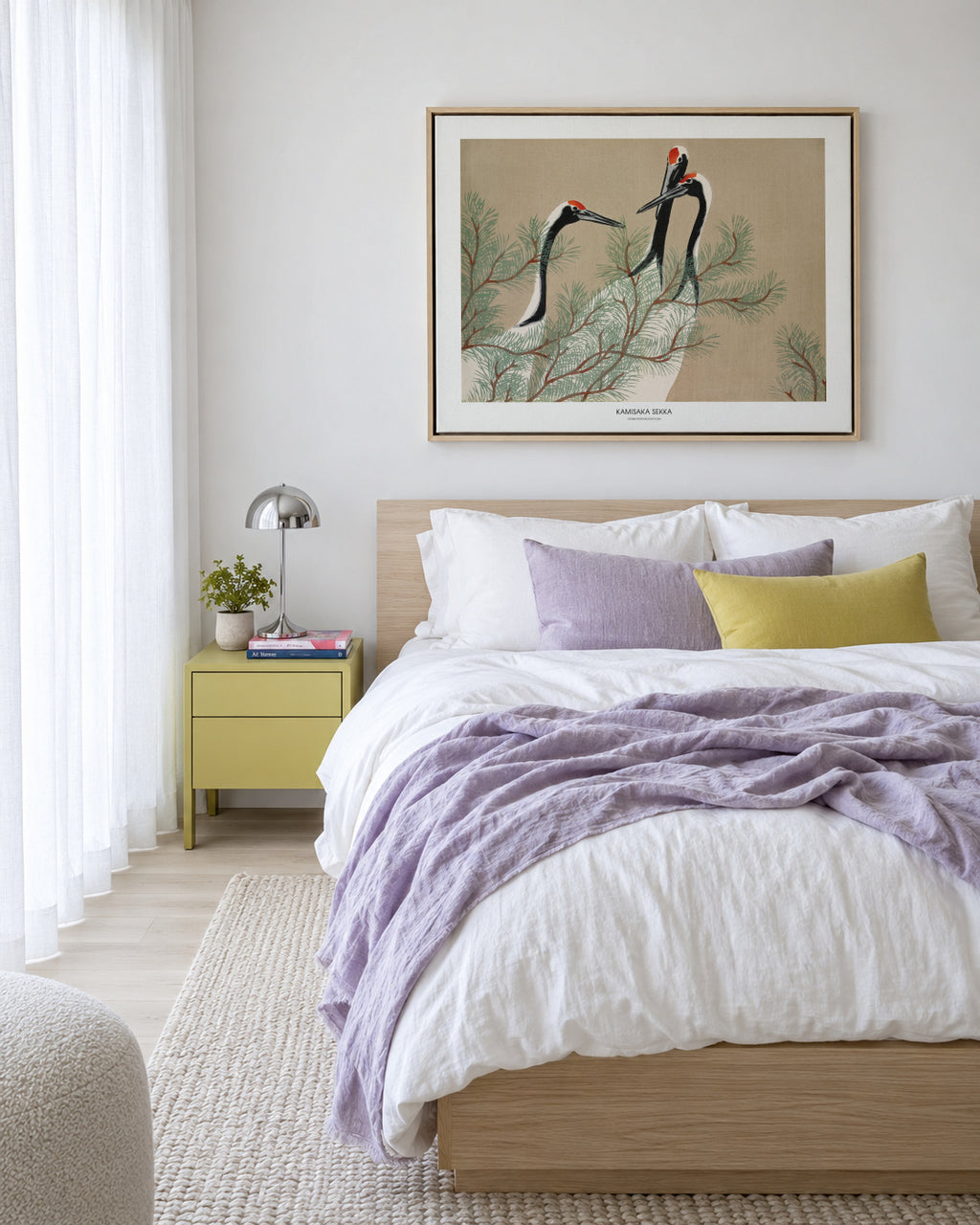 Cranes From Momoyogusa - Framed canvas in an interior