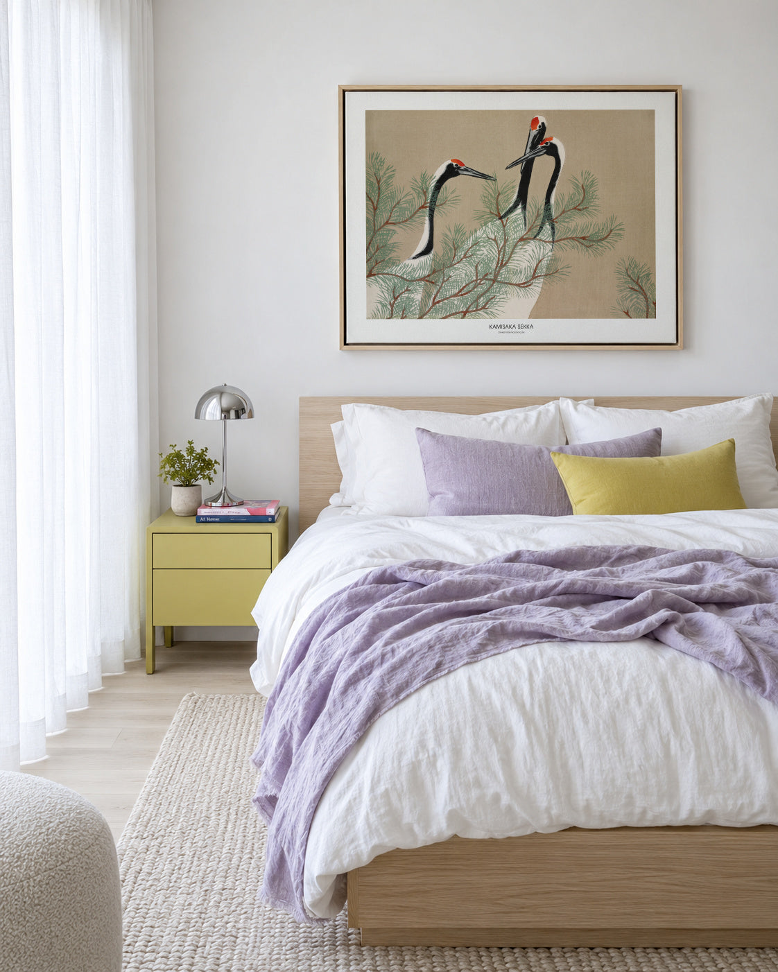 Cranes From Momoyogusa - Framed canvas in an interior
