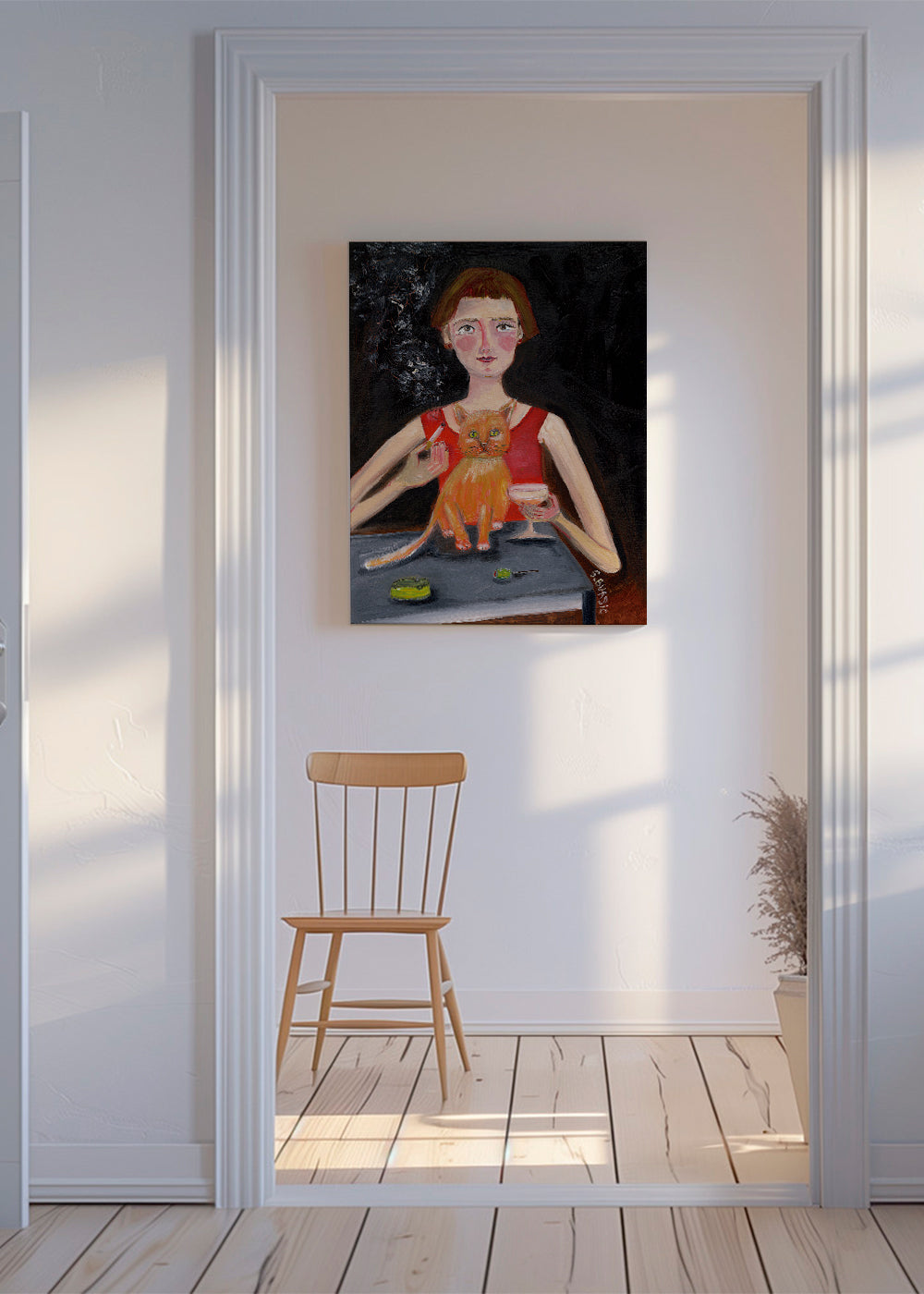 Vintage woman with cocktail and cat
