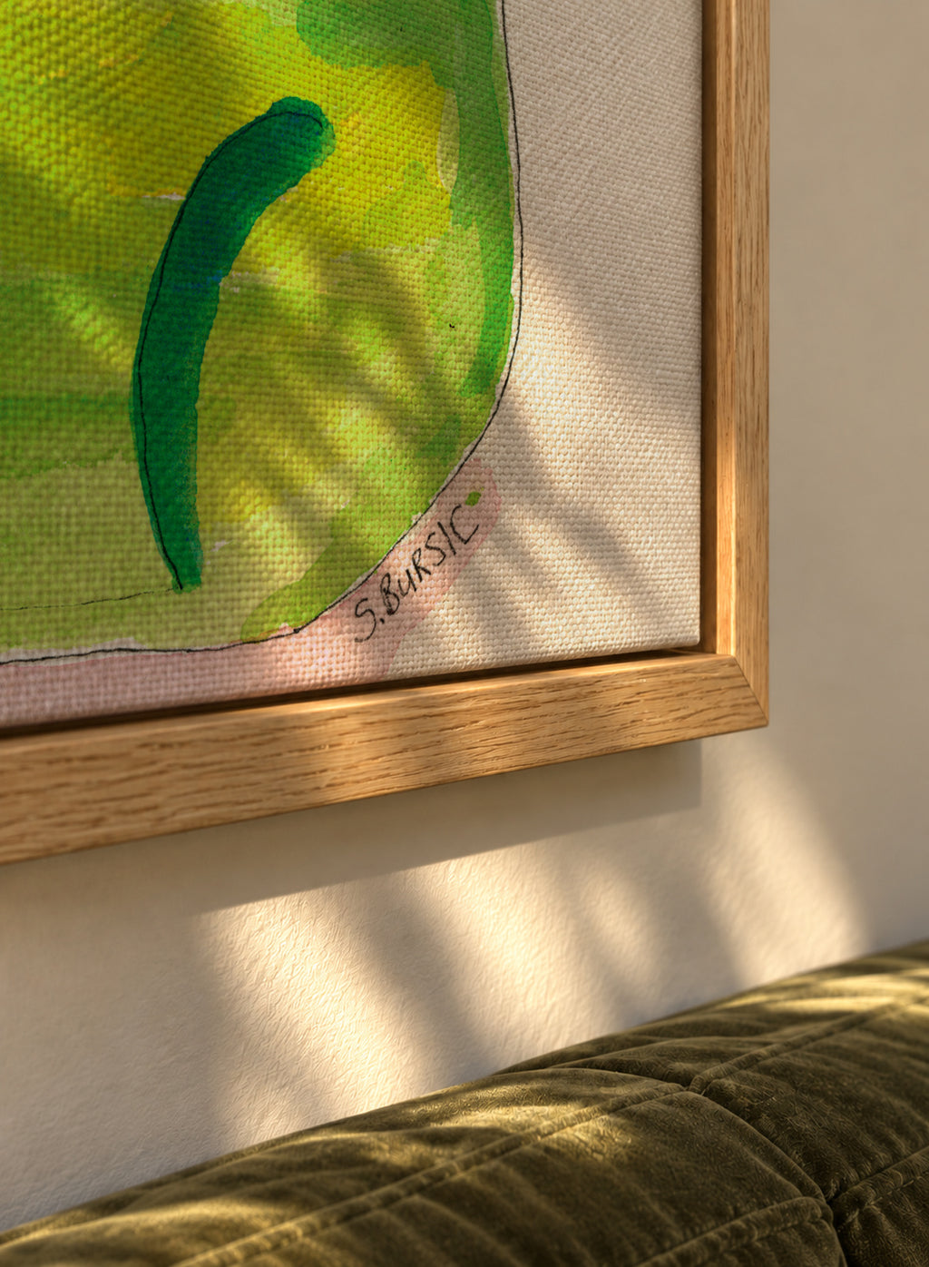 The green cat - Framed canvas detail