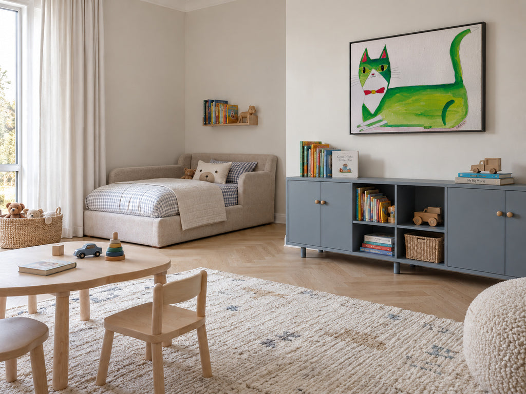 The green cat - Framed canvas in an interior