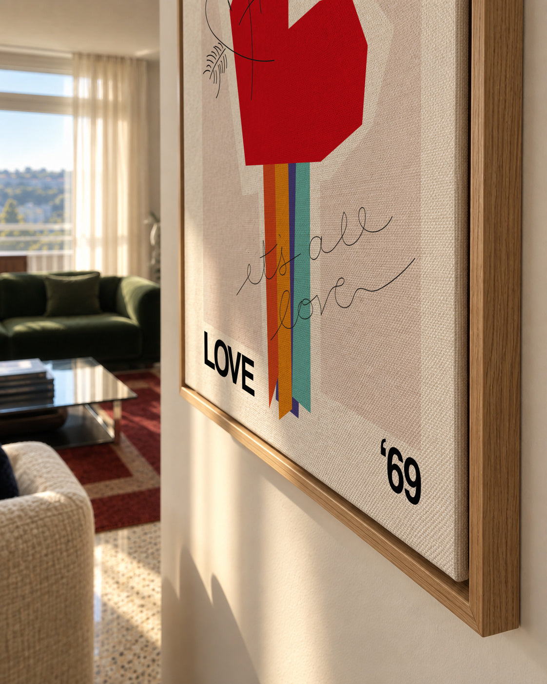 It's All Love '69 Heart Greige - Framed canvas detail