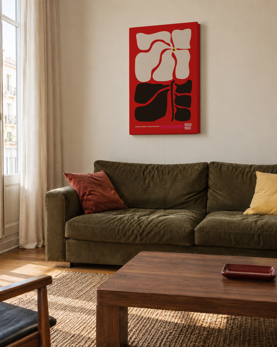 English Gardens Red - Unframed canvas in an interior