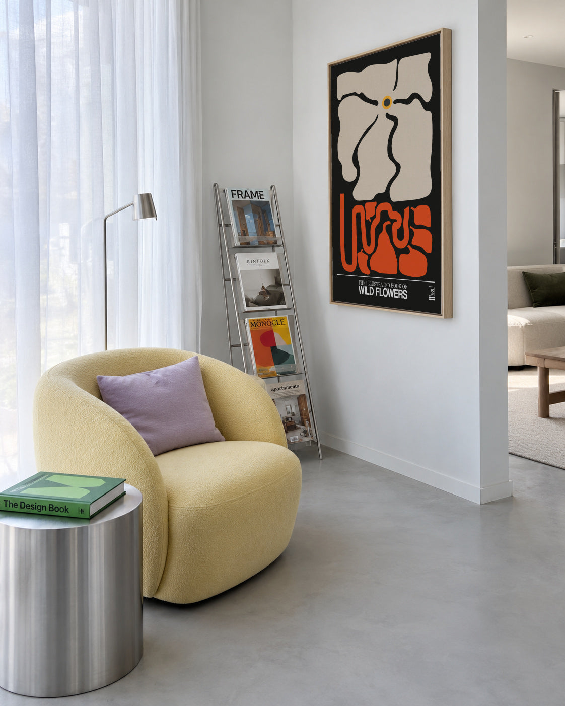 The Illustrated Book Of Wild Flowers Vol.1 Grey - Framed canvas in an interior