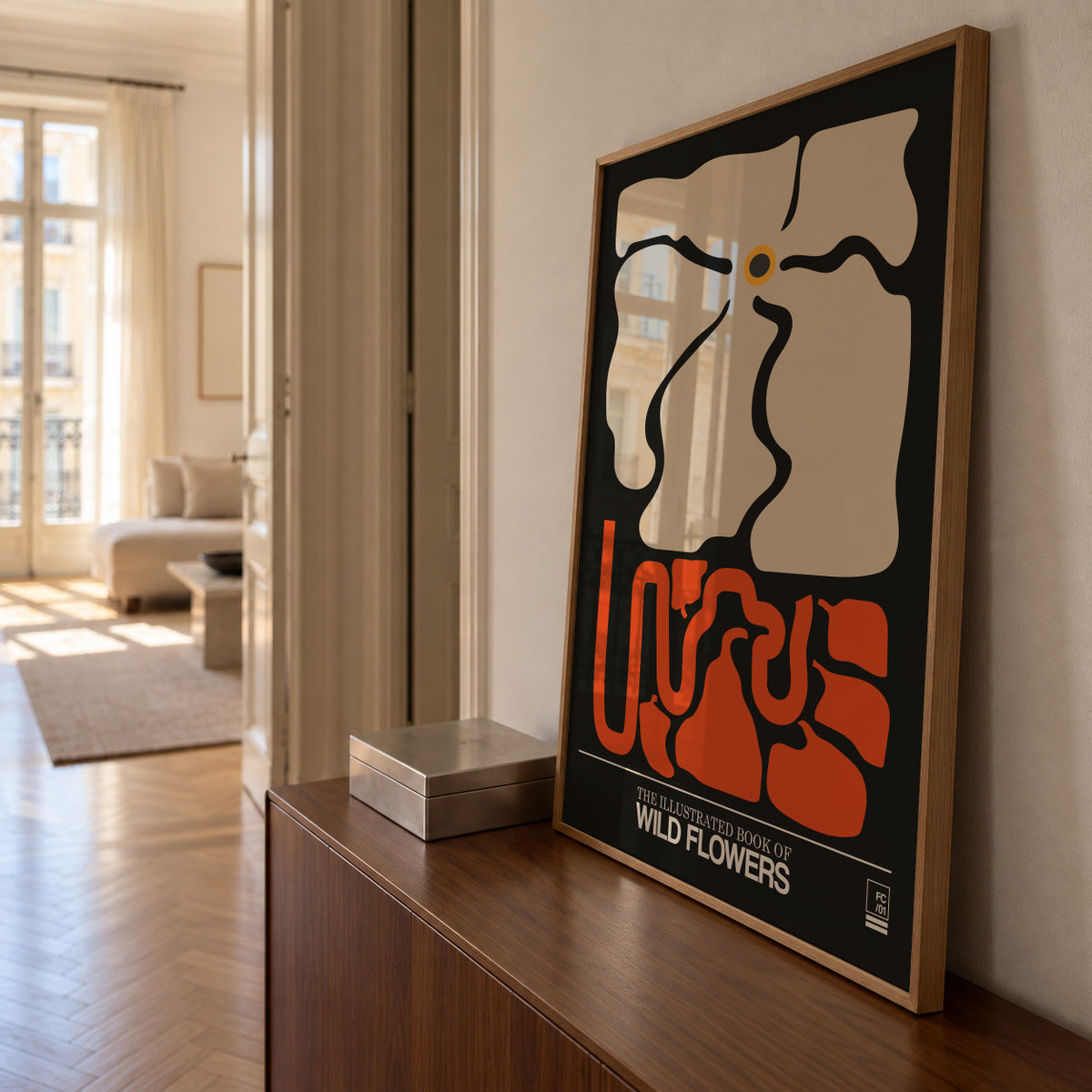 The Illustrated Book Of Wild Flowers Vol.1 Grey - Framed poster in an interior