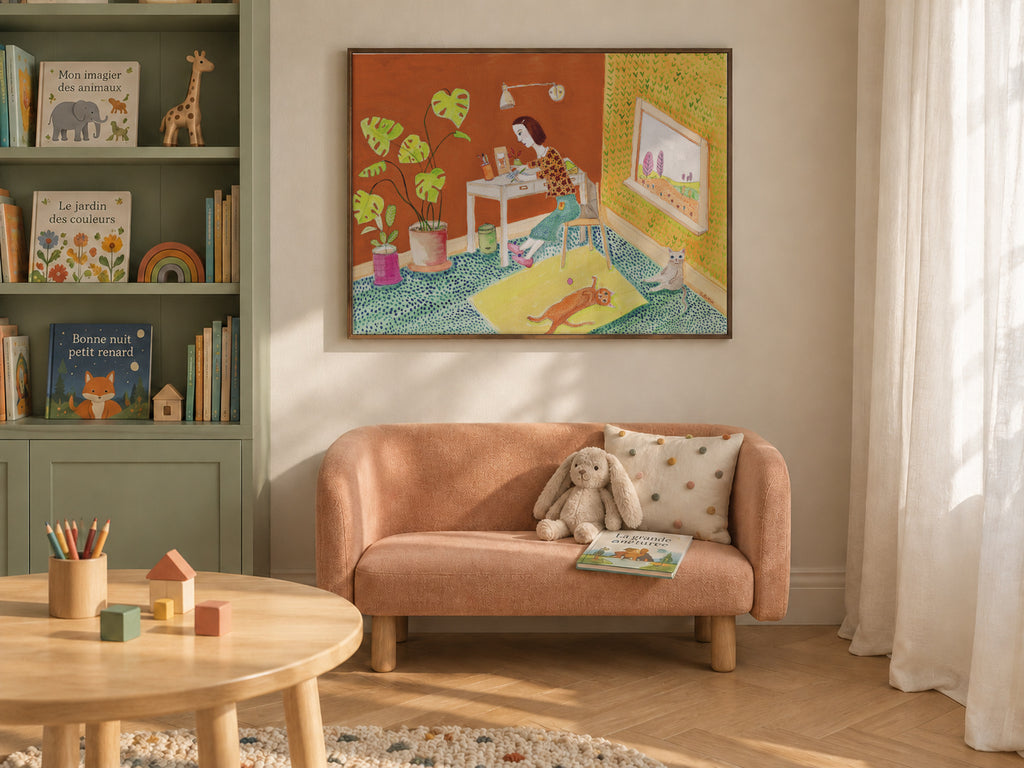 Life with Cats - Framed canvas in an interior